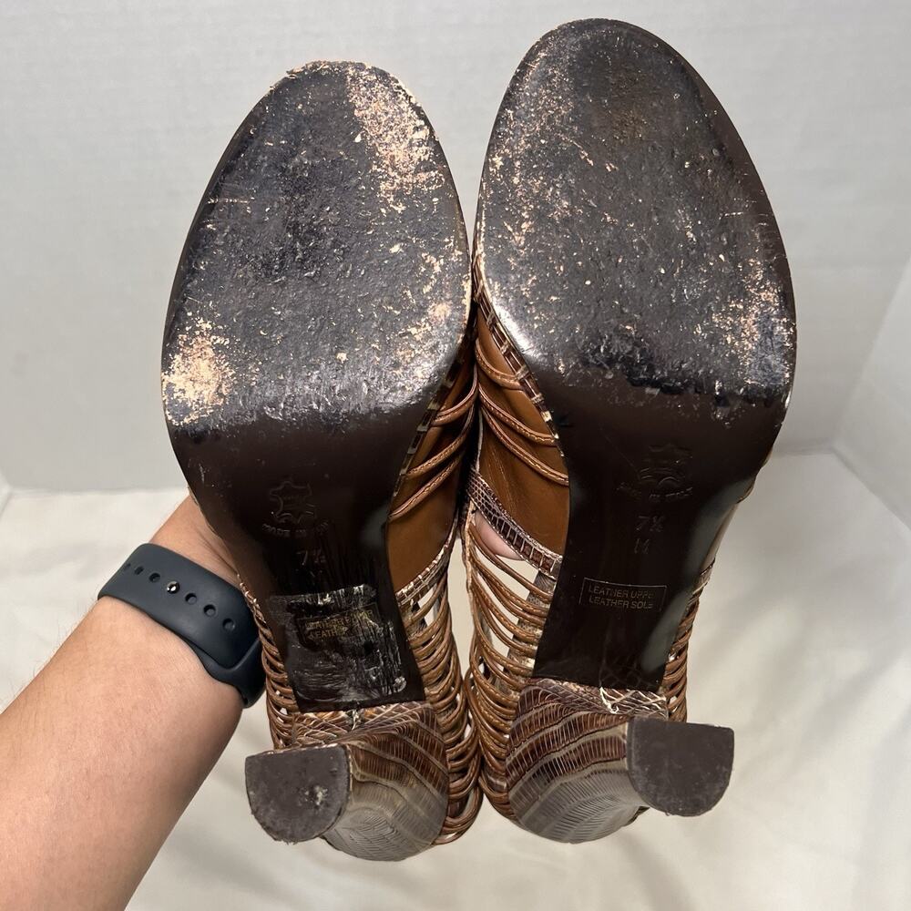 Isabella Fiore Heels Size 7.5 Brown Leather Snakeskin Embossed Flower *Altered - Picture 12 of 15